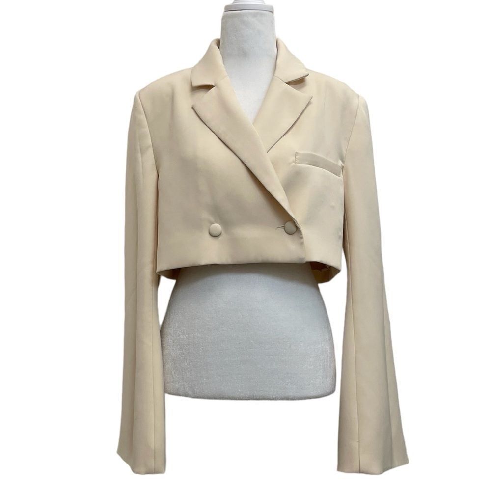 Meshki Luella Cream Cropped Flared Sleeve Boxy Blazer Jacket